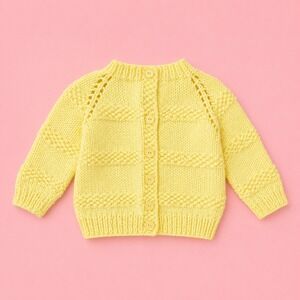 Handmade Kids Yellow Knit Cardigan Button Front Textured Raglan Sweater 12m‎